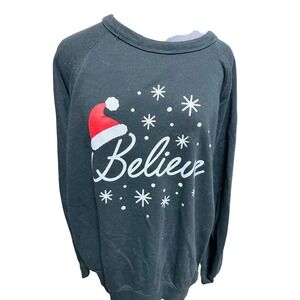 Lane Seven Black Believe‎ Christmas Santa Hat Snowflake Graphic Sweatshirt XL